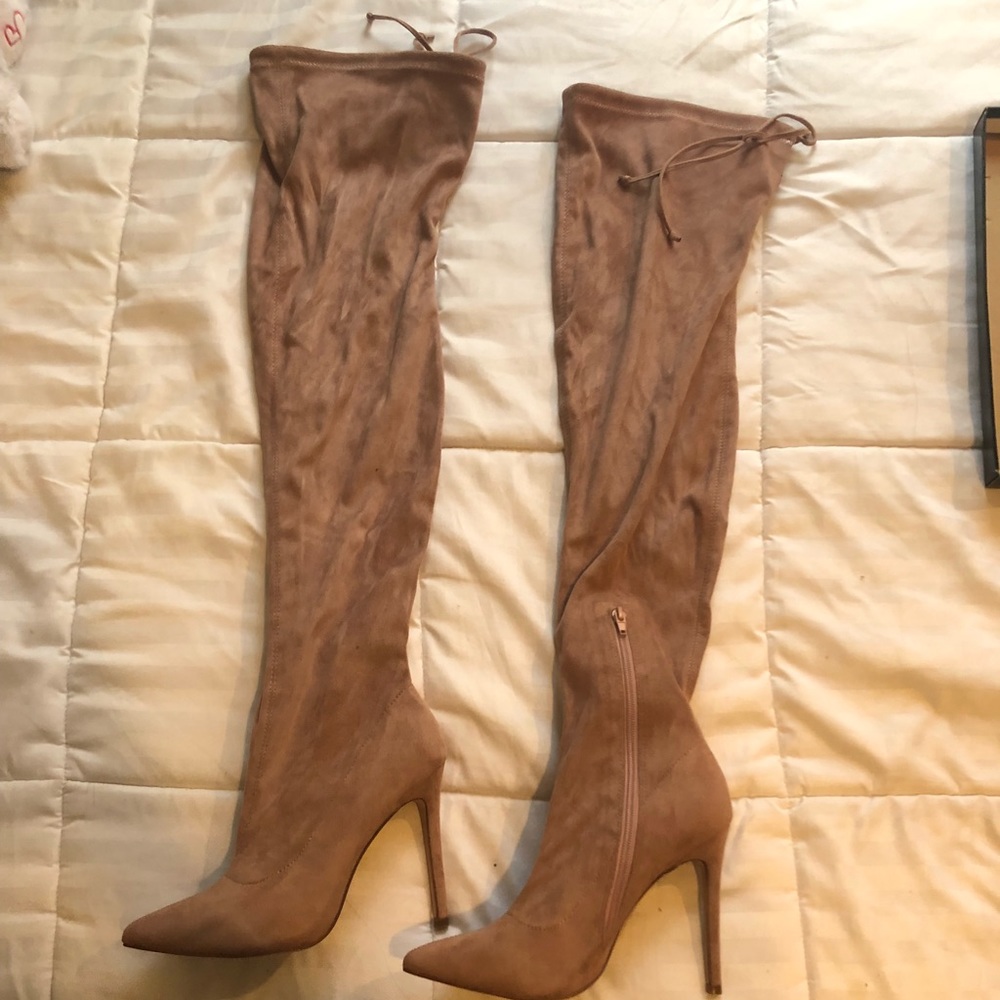 pink over the knee high heeled boots 7.5